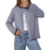 MEROKEETY Womens Striped Cardigan Sweaters 2026 Button Lightweight Long Sleeve Loose Knit Fall Sweater Clothes(Navy)