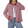 MEROKEETY Womens Striped Cardigan Sweaters 2026 Button Lightweight Long Sleeve Loose Knit Fall Sweater Clothes(Red)