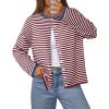 MEROKEETY Womens Striped Cardigan Sweaters 2026 Button Lightweight Long Sleeve Loose Knit Fall Sweater Clothes(Wineblue)