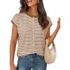 MEROKEETY Women’s Summer Lightweight Cardigan Tops 2026 Cap Sleeve Business Casual Blouse Button Down Trendy Shirt(Stripebrown)