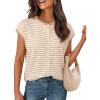 MEROKEETY Women’s Summer Lightweight Cardigan Tops 2026 Cap Sleeve Business Casual Blouse Button Down Trendy Shirt(Stripekhaki)