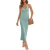 MEROKEETY Womens Summer Spring Midi Dress 2026 Beach Vacation Bodycon V Neck Sleeveless Sexy Ribbed Knit Sweater Dresses(Sage)