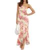 MEROKEETY Women’s Summer Strapless Floral Maxi Dress 2026 Bodycon Mesh Wedding Guest Cocktail Party Tube Dresses(Apricot)