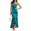 MEROKEETY Women’s Summer Strapless Floral Maxi Dress 2026 Bodycon Mesh Wedding Guest Cocktail Party Tube Dresses(Blue)
