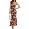 MEROKEETY Women’s Summer Strapless Floral Maxi Dress 2026 Bodycon Mesh Wedding Guest Cocktail Party Tube Dresses(Brown)