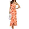 MEROKEETY Women’s Summer Strapless Floral Maxi Dress 2026 Bodycon Mesh Wedding Guest Cocktail Party Tube Dresses(Orange)