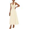 MEROKEETY Women’s Wedding Guest Formal Dress Summer Halter Backless Sleeveless V Neck Ruched Cocktail Maxi Dresses(Apricot)