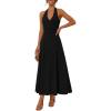 MEROKEETY Women’s Wedding Guest Formal Dress Summer Halter Backless Sleeveless V Neck Ruched Cocktail Maxi Dresses(Black)