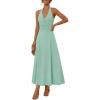 MEROKEETY Women’s Wedding Guest Formal Dress Summer Halter Backless Sleeveless V Neck Ruched Cocktail Maxi Dresses(Sage)