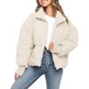 MEROKEETY Women’s Winter Puffer Jacket Long Sleeve Short Warm Quilted Baggy Coats 2025 Outerwear(Beige)