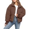 MEROKEETY Women’s Winter Puffer Jacket Long Sleeve Short Warm Quilted Baggy Coats 2025 Outerwear(Coffee)