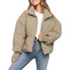 MEROKEETY Women’s Winter Puffer Jacket Long Sleeve Short Warm Quilted Baggy Coats 2025 Outerwear(Khaki)