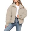 MEROKEETY Women’s Winter Puffer Jacket Long Sleeve Short Warm Quilted Baggy Coats 2025 Outerwear(Light Khaki)
