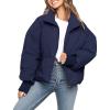 MEROKEETY Women’s Winter Puffer Jacket Long Sleeve Short Warm Quilted Baggy Coats 2025 Outerwear(Navy)