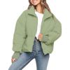 MEROKEETY Women’s Winter Puffer Jacket Long Sleeve Short Warm Quilted Baggy Coats 2025 Outerwear(Pea Green)
