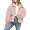 MEROKEETY Women’s Winter Puffer Jacket Long Sleeve Short Warm Quilted Baggy Coats 2025 Outerwear(Pink)