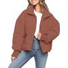 MEROKEETY Women’s Winter Puffer Jacket Long Sleeve Short Warm Quilted Baggy Coats 2025 Outerwear(Red Brown)