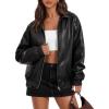 MEROKEETY Women’s Winter Spring Oversized Faux Leather Jacket 2026 Fall Zip Up Motorcycle Coats Fashion Outfits Clothes(Black)