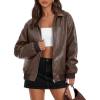MEROKEETY Women’s Winter Spring Oversized Faux Leather Jacket 2026 Fall Zip Up Motorcycle Coats Fashion Outfits Clothes(Coffee)