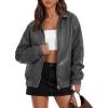 MEROKEETY Women’s Winter Spring Oversized Faux Leather Jacket 2026 Fall Zip Up Motorcycle Coats Fashion Outfits Clothes(Grey)