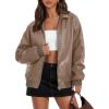MEROKEETY Women’s Winter Spring Oversized Faux Leather Jacket 2026 Fall Zip Up Motorcycle Coats Fashion Outfits Clothes(Khaki)