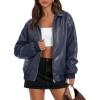 MEROKEETY Women’s Winter Spring Oversized Faux Leather Jacket 2026 Fall Zip Up Motorcycle Coats Fashion Outfits Clothes(Navy)