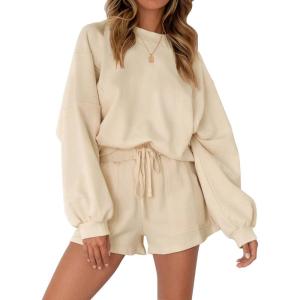 MEROKEETY 2026 Spring Lounge Sets for Women Oversized Batwing Sleeve Casual Top and Shorts 2 Piece Outfits Sweat Set(Apricot)
