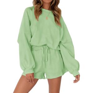 MEROKEETY 2026 Spring Lounge Sets for Women Oversized Batwing Sleeve Casual Top and Shorts 2 Piece Outfits Sweat Set(Mint Green)