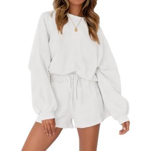 MEROKEETY 2026 Spring Lounge Sets for Women Oversized Batwing Sleeve Casual Top and Shorts 2 Piece Outfits Sweat Set(White)