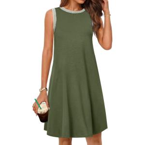 MEROKEETY Summer Spring Sun Dress for Women 2026 Beach Vacation Casual Sundress Sleeveless Tank Dresses Resort Cruise Wear(Armygreen)