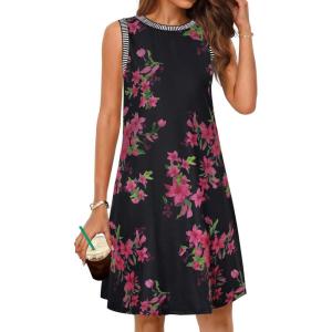 MEROKEETY Summer Spring Sun Dress for Women 2026 Beach Vacation Casual Sundress Sleeveless Tank Dresses Resort Cruise Wear(Blackfloral)