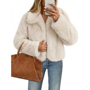 MEROKEETY Women’s 2025 Winter Coats Furry Faux Fur Jackets Long Sleeve Coat Trendy Warm Outerwear with Pockets(Apricot)