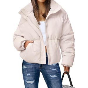 MEROKEETY Women’s 2025 Winter Long Sleeve Zip Puffer Jacket Pockets Baggy Short Coats(Light Pink)