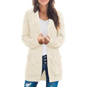 MEROKEETY Women’s 2026 Long Sleeve Cable Knit Cardigan Sweaters Open Front Fall Outerwear Coat Pockets(Beige Yellow)