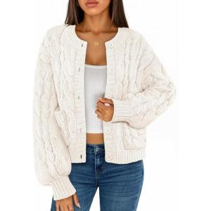 MEROKEETY Women’s Cable Knit Chunky Cardigan Sweaters 2025 Fall Winter Trendy Button Up Long Sleeve Coat(Beige)