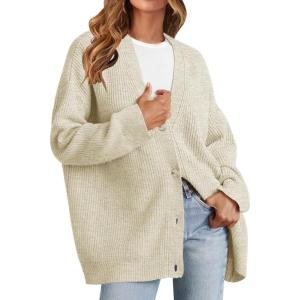 MEROKEETY Women’s Cardigan Sweaters 2026 Fall Open Front Oversized Button V Neck Loose Soft Knit Outwear(Apricot)
