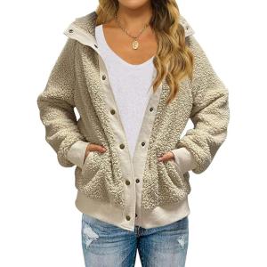 MEROKEETY Womens Fleece Sherpa Jacket Fall Winter Coats 2026 Fuzzy Button Down Warm Outerwear with Pockets(Beige)
