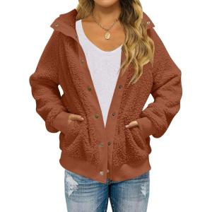 MEROKEETY Womens Fleece Sherpa Jacket Fall Winter Coats 2026 Fuzzy Button Down Warm Outerwear with Pockets(Caramel)