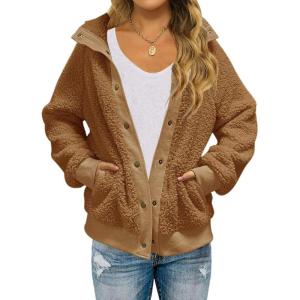 MEROKEETY Womens Fleece Sherpa Jacket Fall Winter Coats 2026 Fuzzy Button Down Warm Outerwear with Pockets(Sudan Brown)