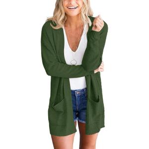 MEROKEETY Women’s Long Sleeve Cardigan Sweaters Open Front Waffle Knit Cozy Sweater Coat with Pockets(Army Green)
