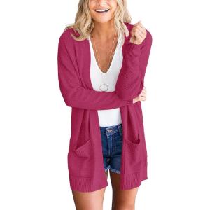 MEROKEETY Women’s Long Sleeve Cardigan Sweaters Open Front Waffle Knit Cozy Sweater Coat with Pockets(Plum)