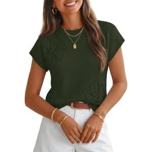 MEROKEETY Women’s Summer Short Sleeve Sweater Vest Flower Knit Loose Pullover Tank Tops 2026 Trendy Spring Cute Clothing(Army Green)
