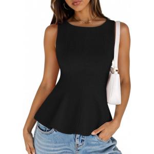 MEROKEETY Women’s Summer Sleeveless Tank Tops Crewneck Ruffle Flowy Peplum Babydoll Blouses Trendy Clothes(Black)
