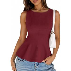 MEROKEETY Women’s Summer Sleeveless Tank Tops Crewneck Ruffle Flowy Peplum Babydoll Blouses Trendy Clothes(Wine)