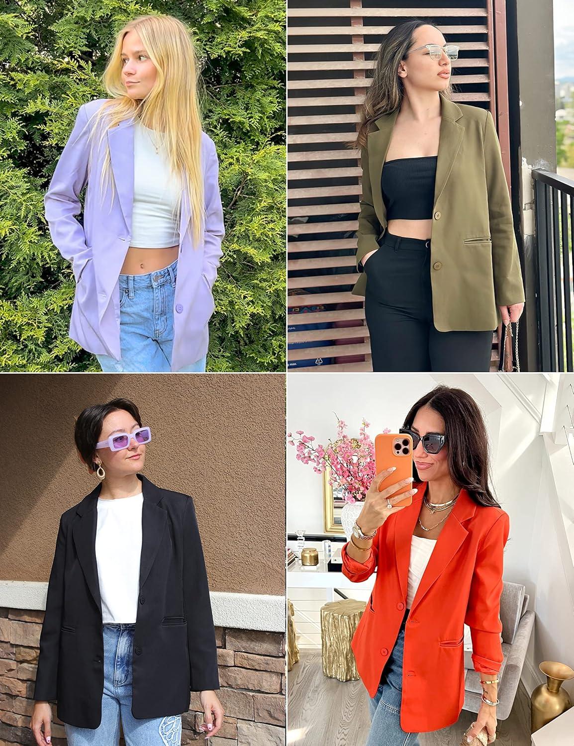 imageMEROKEETY Blazers for Women Business Casual 2025 Fall Oversized Long Sleeve Lapel Suit Jacket Work Office BlazerBlack