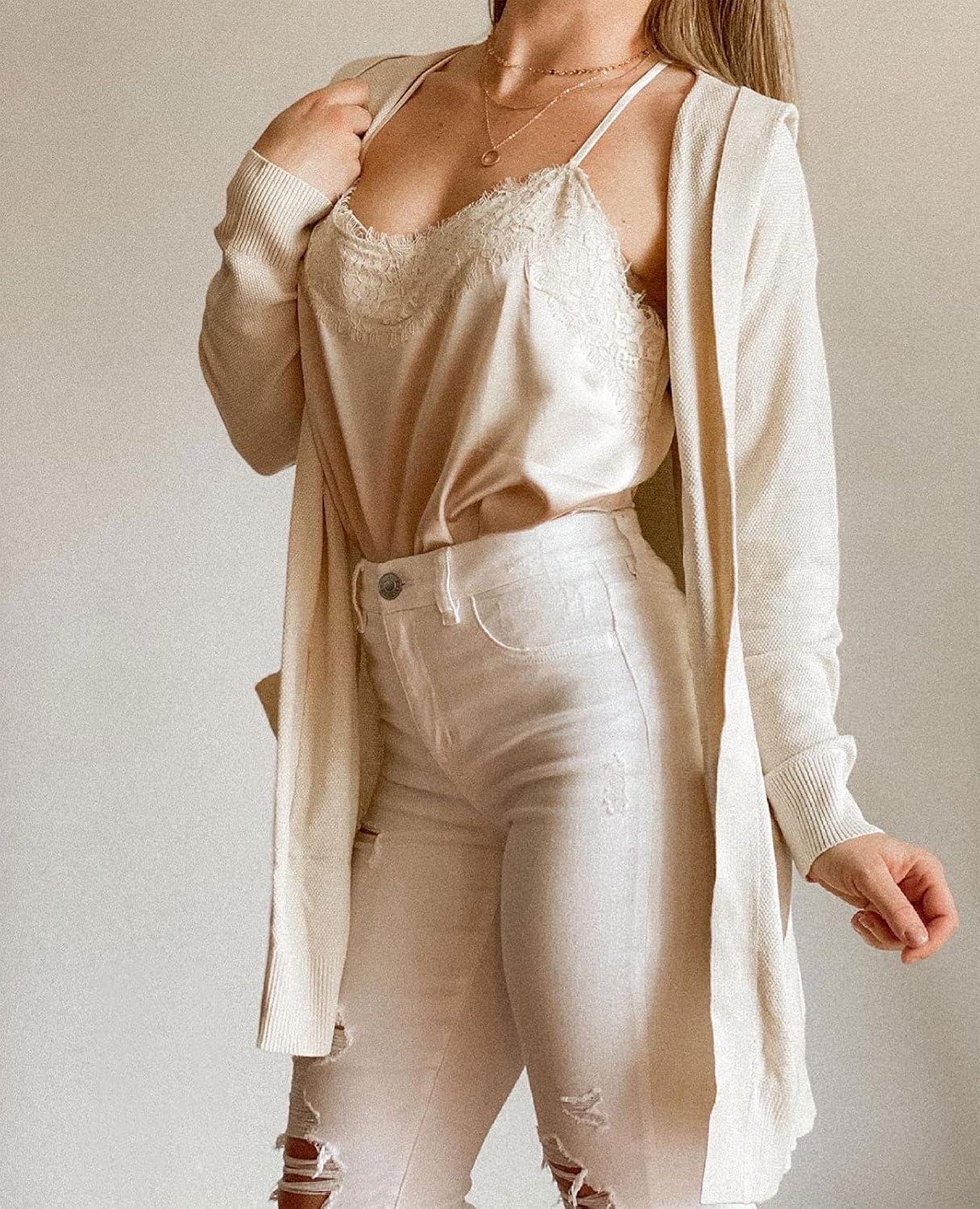 imageMEROKEETY Long Cardigans for Women 2026 Fall Winter Hooded Long Sleeve Open Front Sweaters with PocketsBeige