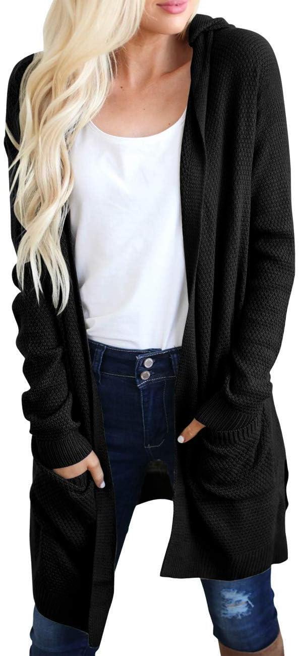 imageMEROKEETY Long Cardigans for Women 2026 Fall Winter Hooded Long Sleeve Open Front Sweaters with PocketsBlack