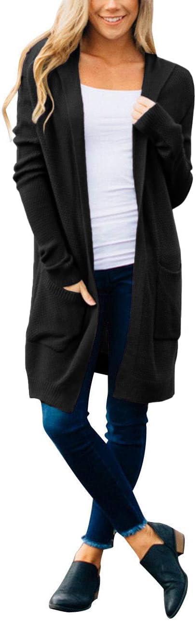 imageMEROKEETY Long Cardigans for Women 2026 Fall Winter Hooded Long Sleeve Open Front Sweaters with PocketsBlack