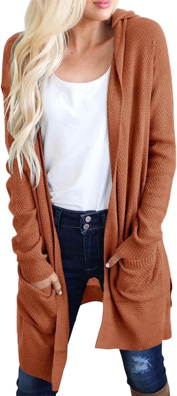 imageMEROKEETY Long Cardigans for Women 2026 Fall Winter Hooded Long Sleeve Open Front Sweaters with PocketsCaramel