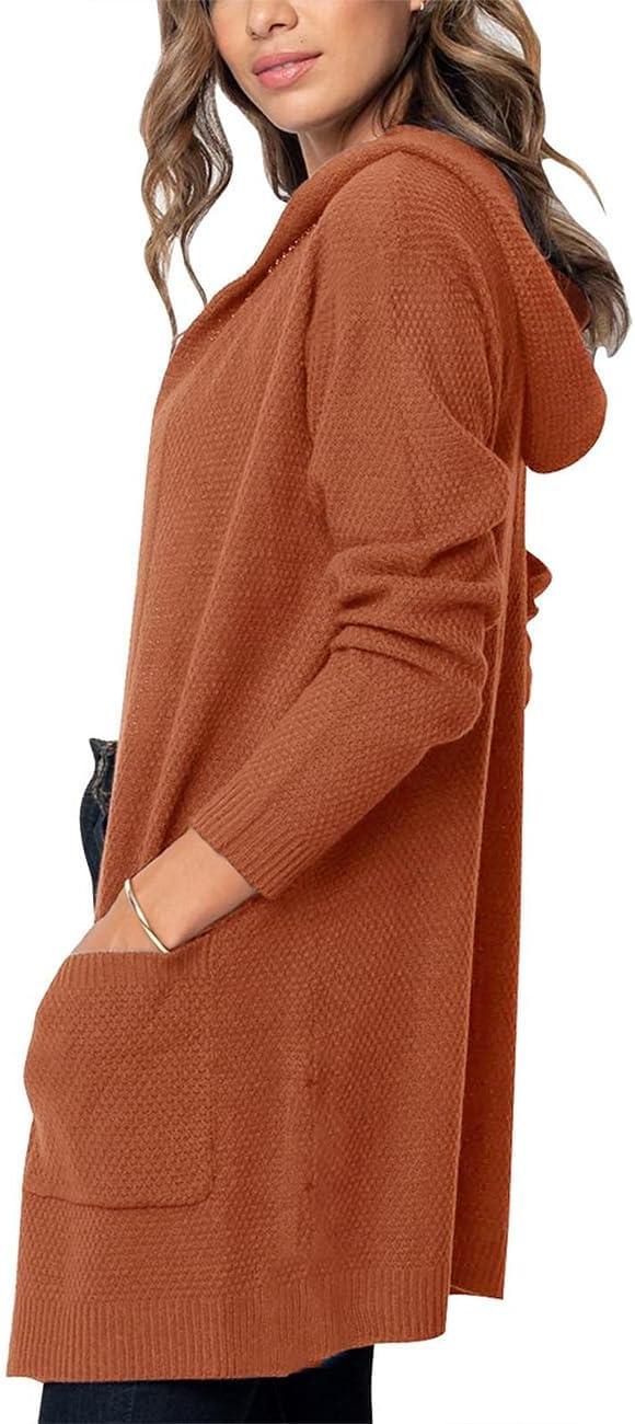 imageMEROKEETY Long Cardigans for Women 2026 Fall Winter Hooded Long Sleeve Open Front Sweaters with PocketsCaramel